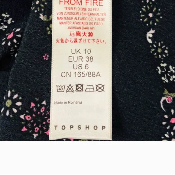 NWT Topshop Floral Star Print Blouse, Long Ruched Sleeve Tie Neck Women Size 6 - Picture 7 of 13